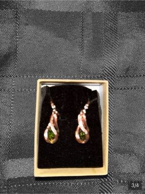 Gold-Tone Teardrop Earrings with Green Crystal Accent